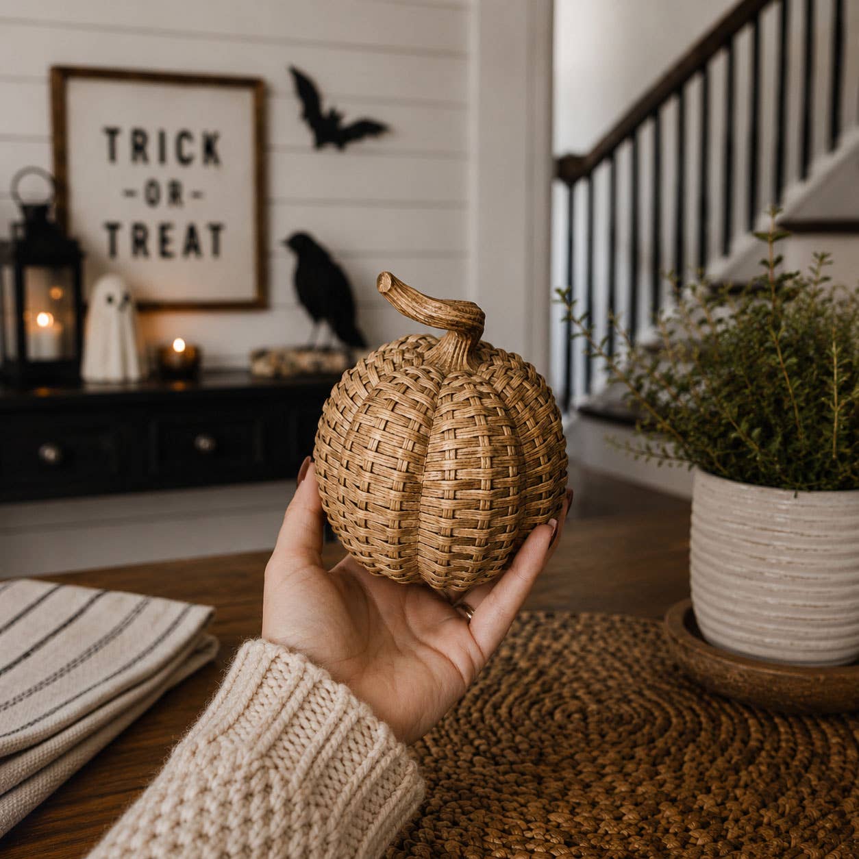 Faux Rattan Pumpkins