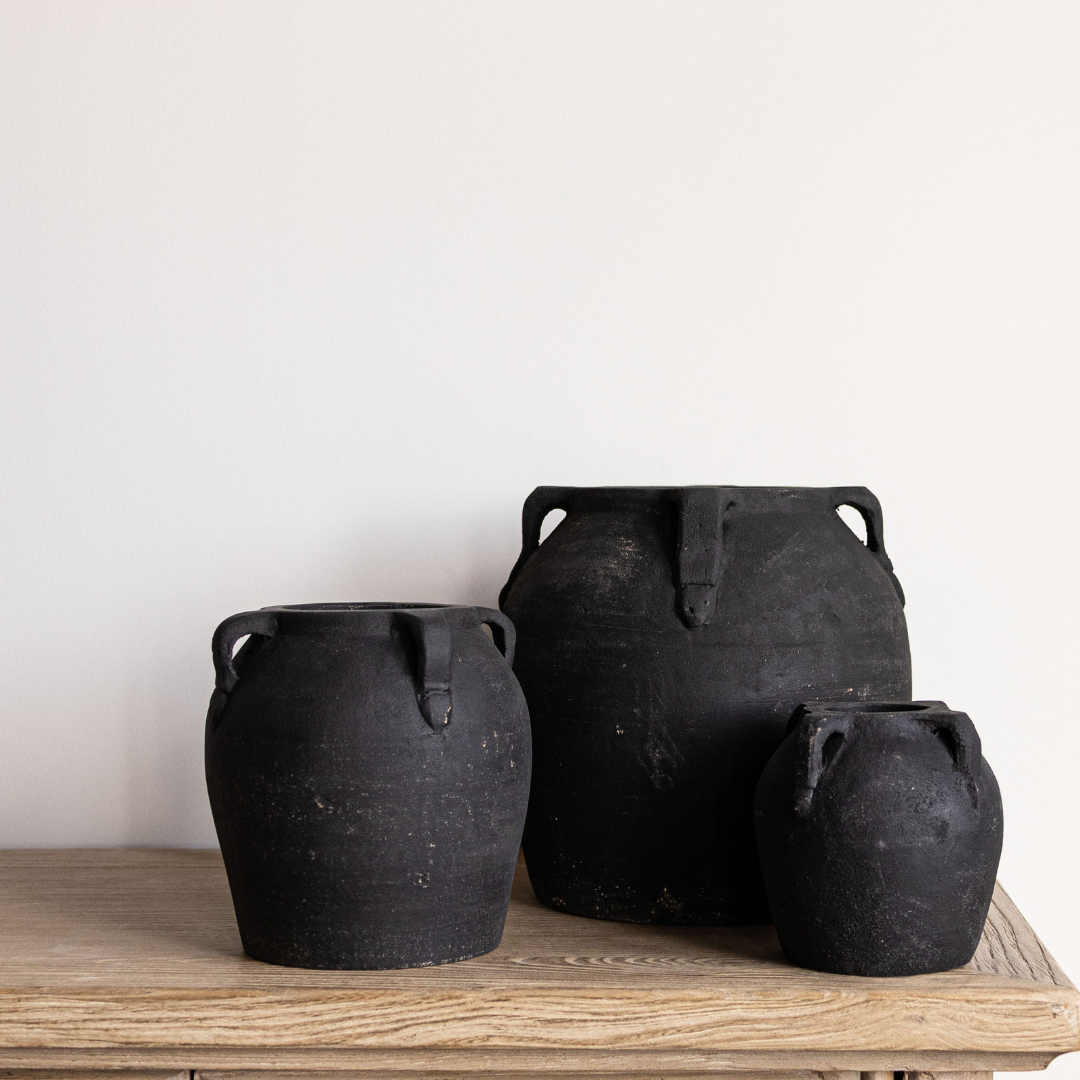Noir Black Wash Vase With Handles Small