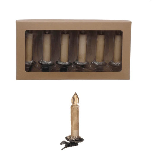 Plastic Candle Clip-On Ornaments w/ Tinsel & LED Light, Boxed Set of 6