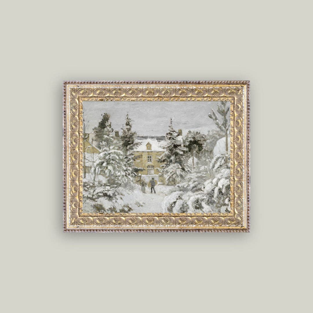Snowy Stroll Framed Antique Art
