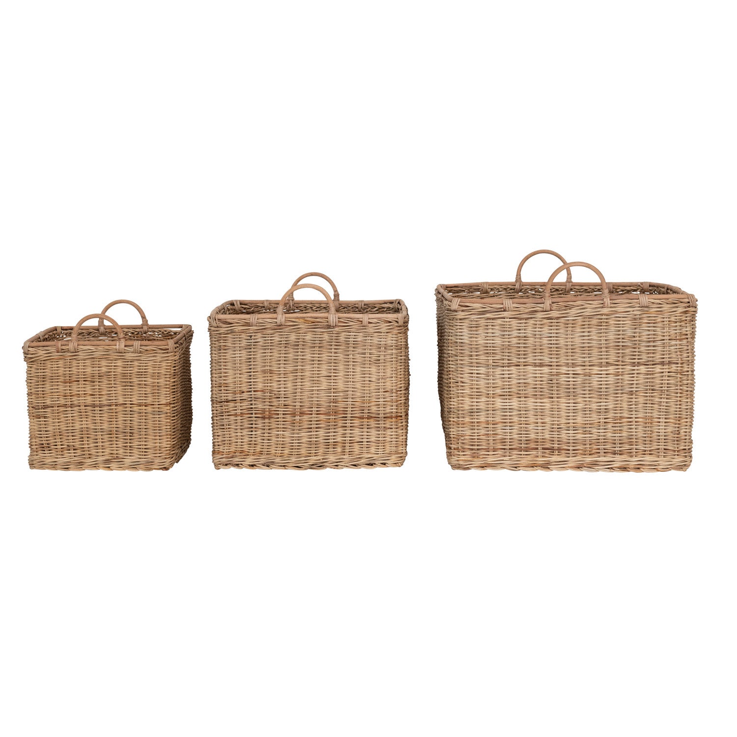 Rattan Baskets w/ Handles, Set of 3