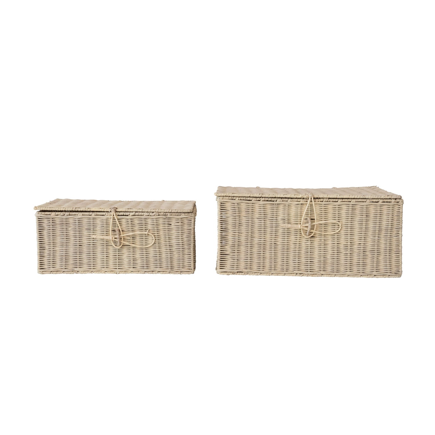 Hand-Woven Rattan Boxes with Closures, Bleached, Set of 2