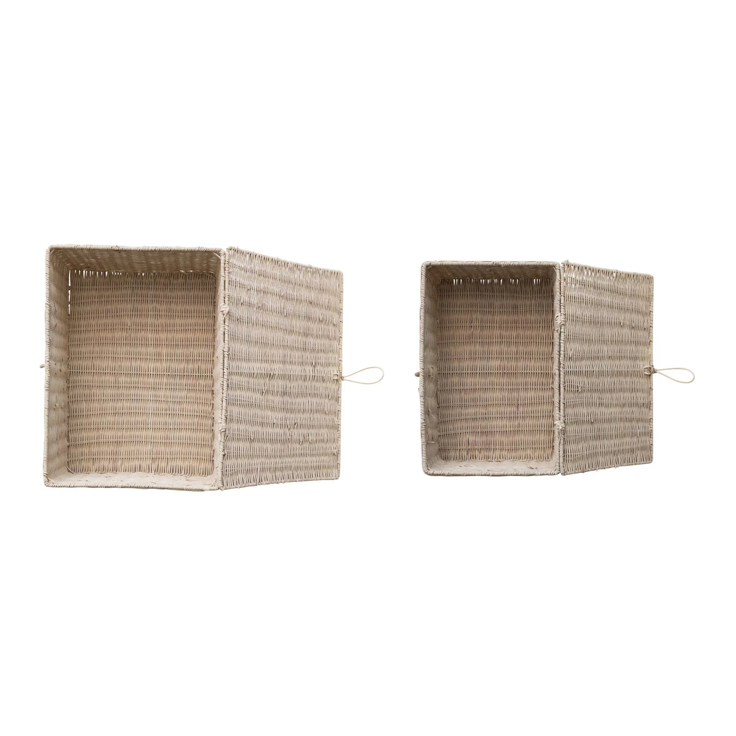 Hand-Woven Rattan Boxes with Closures, Bleached