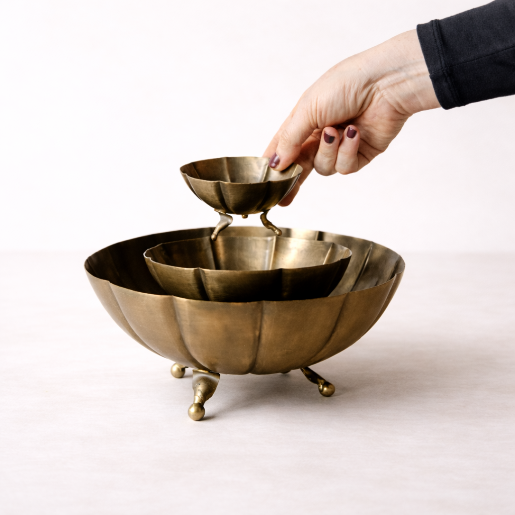 Vintage Inspired Brass Scalloped Footed Bowls
