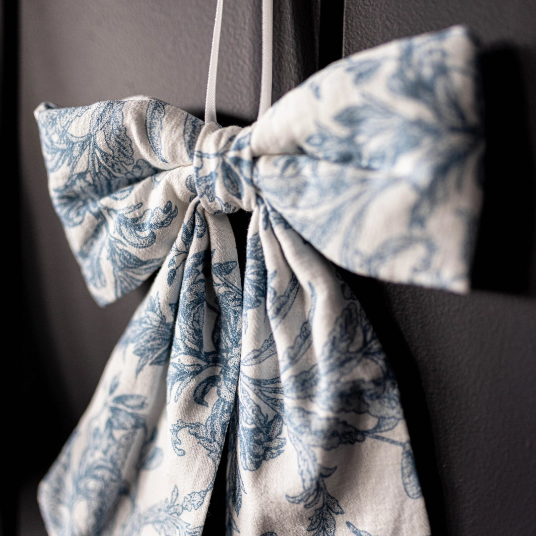 Bows Star Toile Baby Blue Fabric-Medium