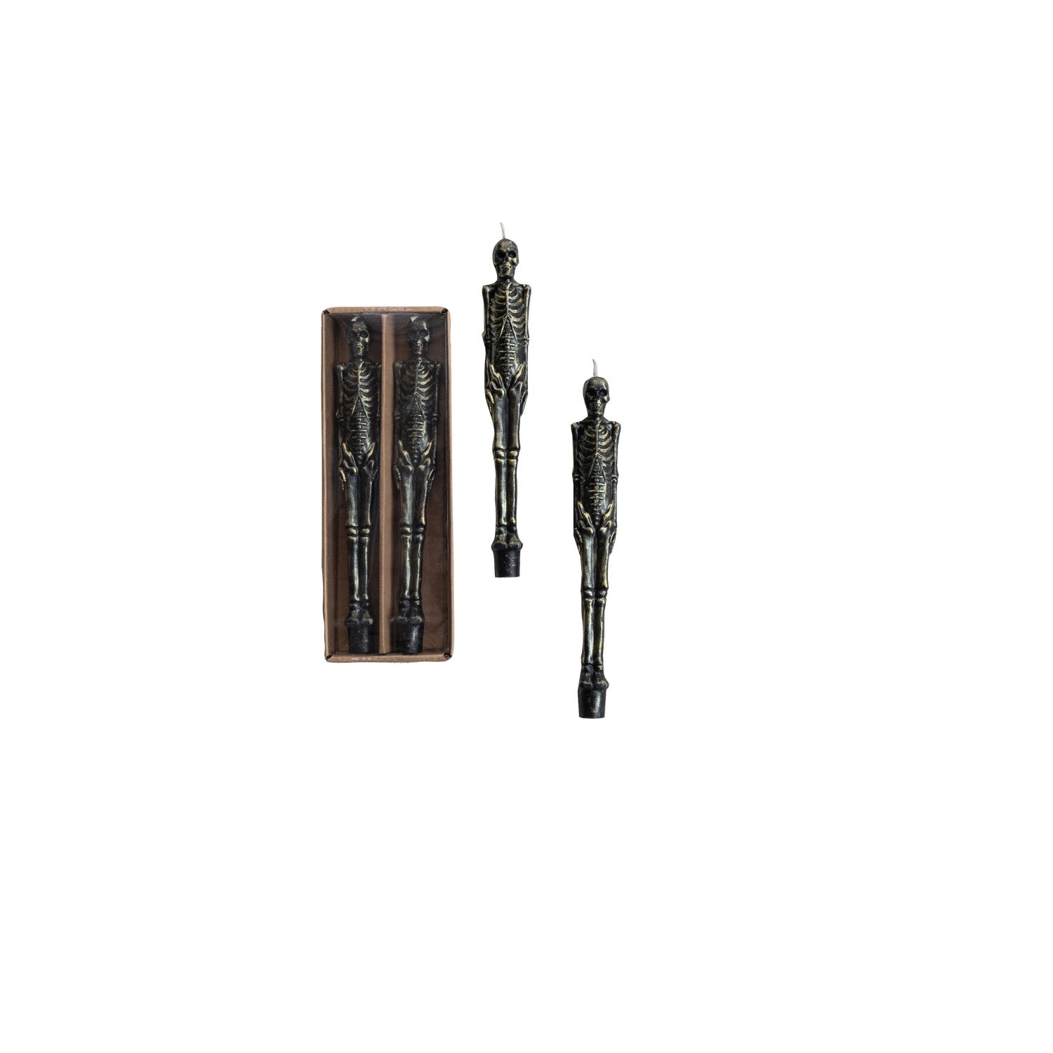 Unscented Skeleton Shaped Taper Candles in Box, Set of 2
