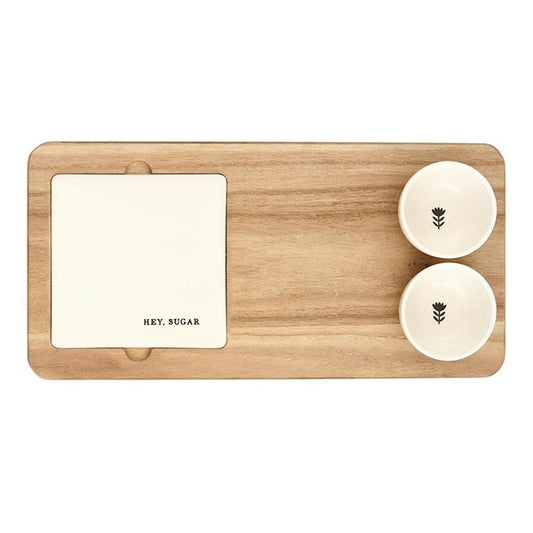 Wood Board + Ceramic Bowl