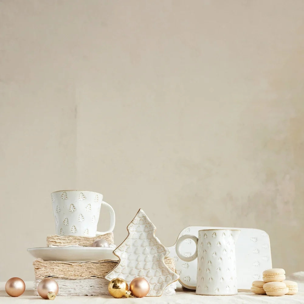 White 10 oz Pitcher with Gold Tree