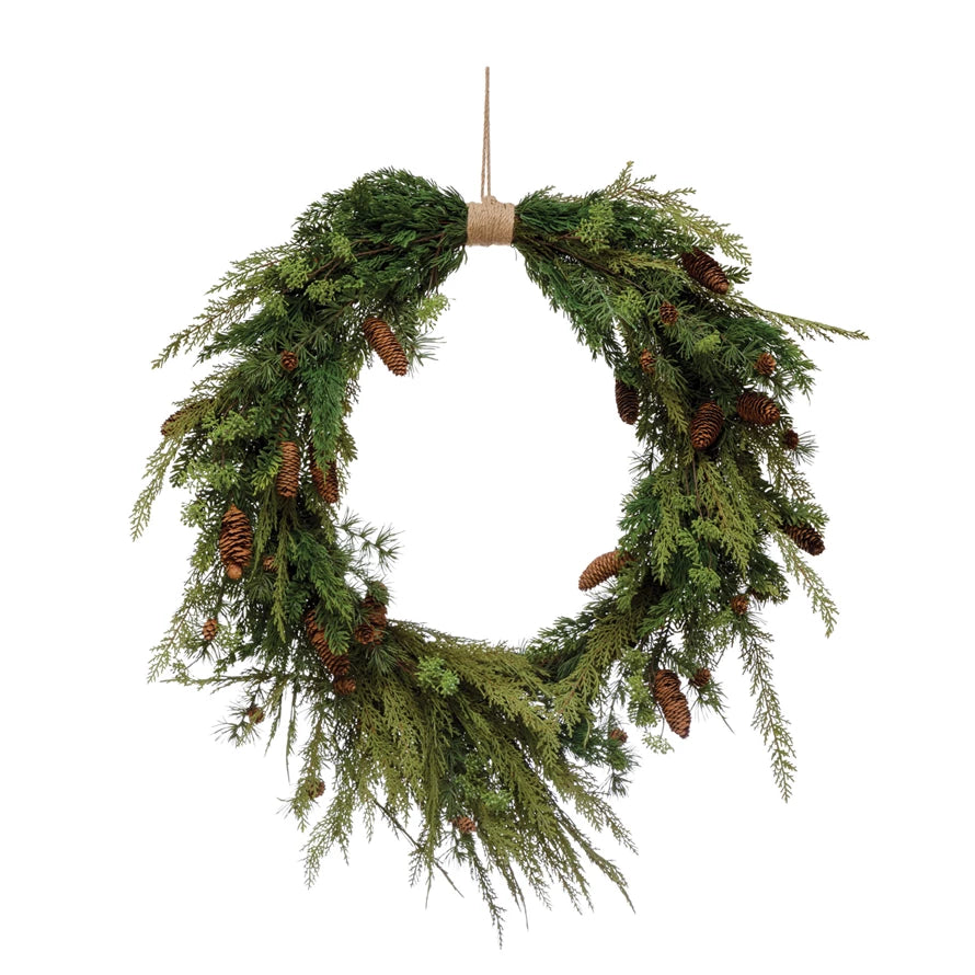 Faux Pine Wreath w Pinecones