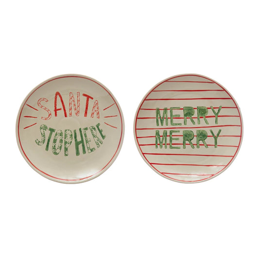 8" Round Hand-Painted Stoneware Plate
