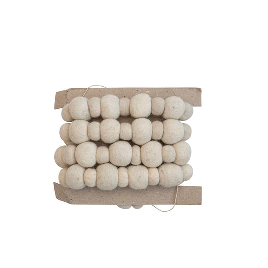 72"L Handmade Wool Felt Ball Garland, Cream Color