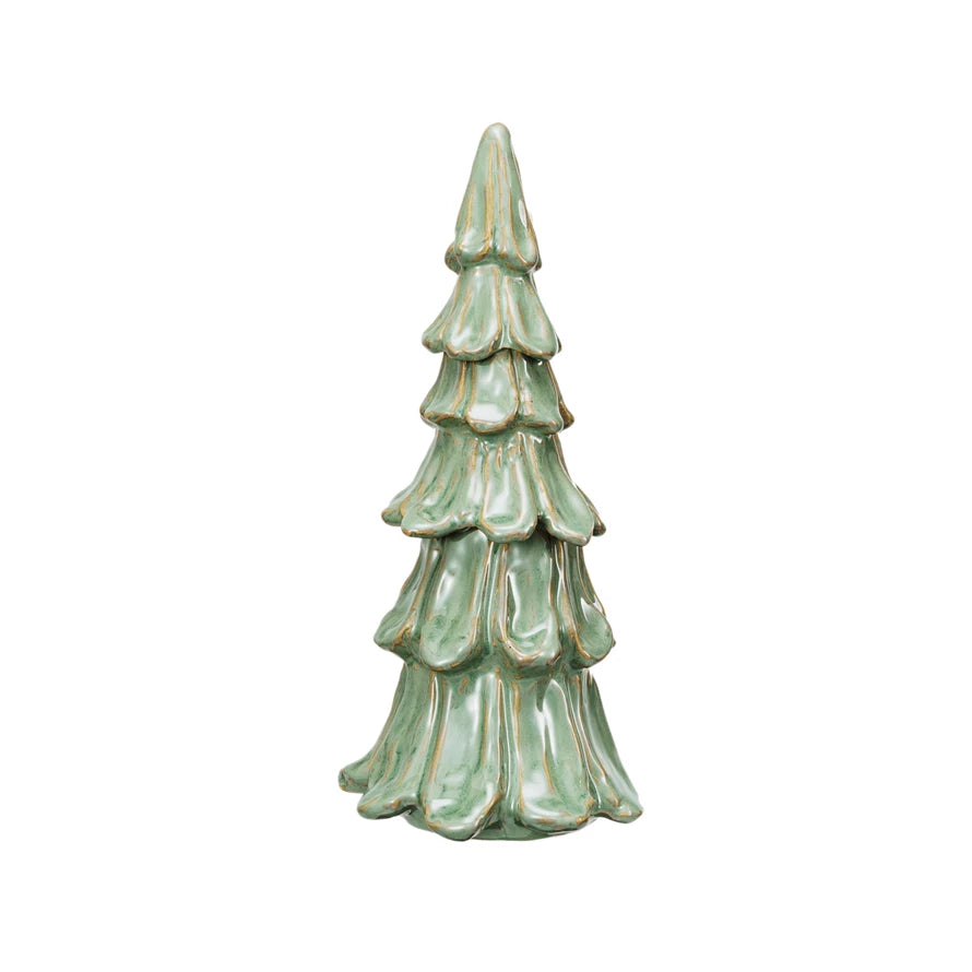 Handmade Stoneware Tree, Reactive Glaze, Green