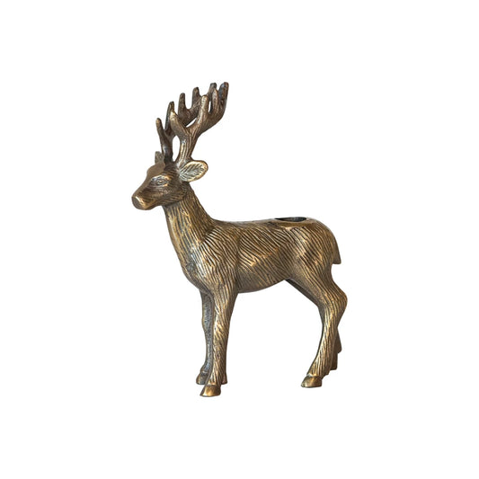 Cast Aluminum Reindeer Taper Holder, Antique Gold Finish