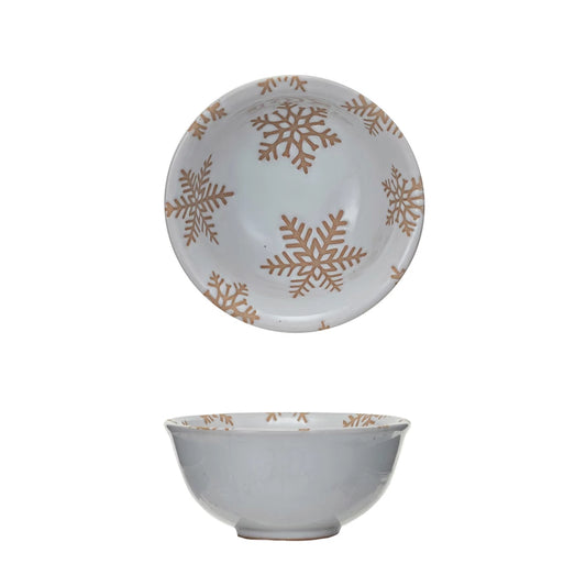 Mini Stoneware Bowl w/ Wax Relief Snowflakes, Reactive Glaze