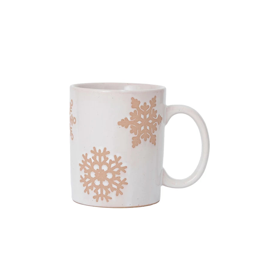 10 oz. Stoneware Mug w/ Wax Relief Snowflakes