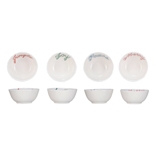 Stoneware Bowl w/ Holiday Word, 4 Styles ©