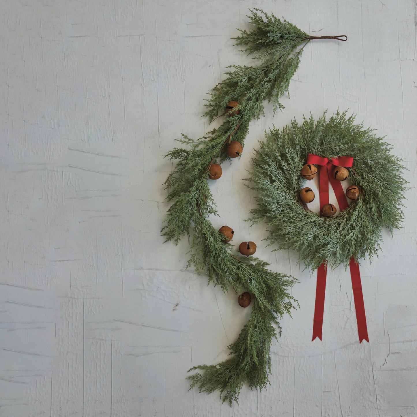 Faux Cedar Garland w/ Rust Finish Metal Bells