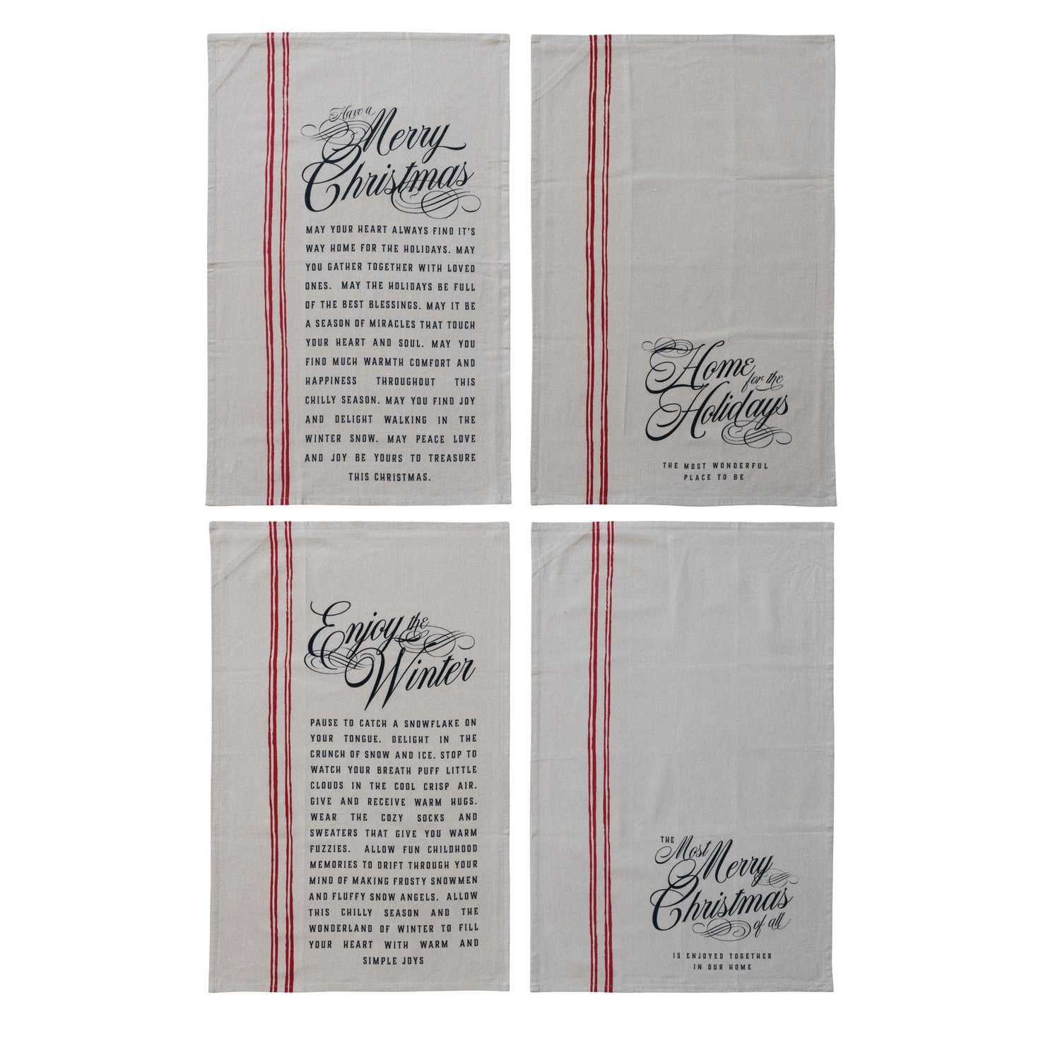 Tea Towel with Stripes & Holiday Saying, 4 Styles ©