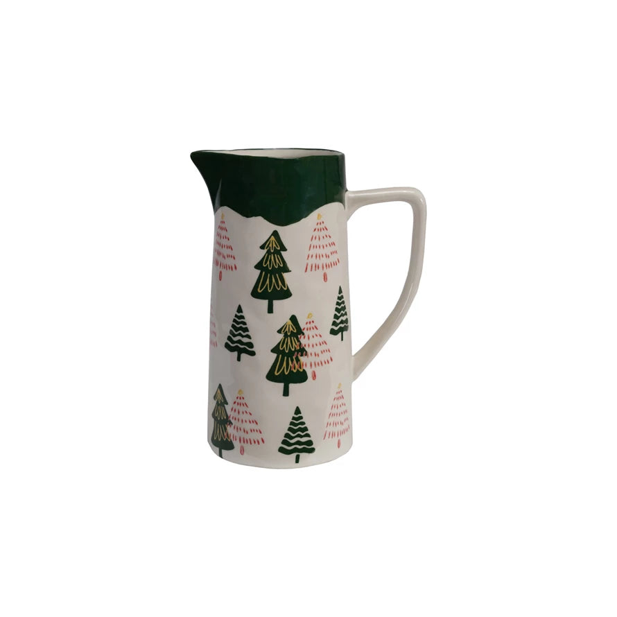 48 oz. Hand-Painted Stoneware Pitcher with Trees
