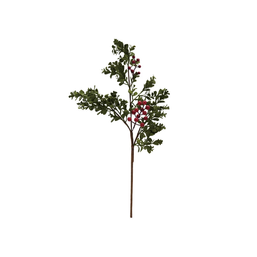 26"H Faux Boxwood Stem w/ Red Berries