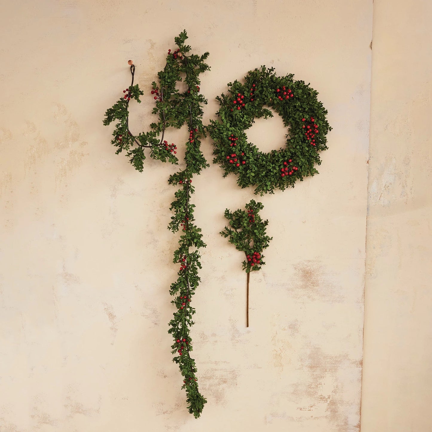 26"H Faux Boxwood Stem w/ Red Berries