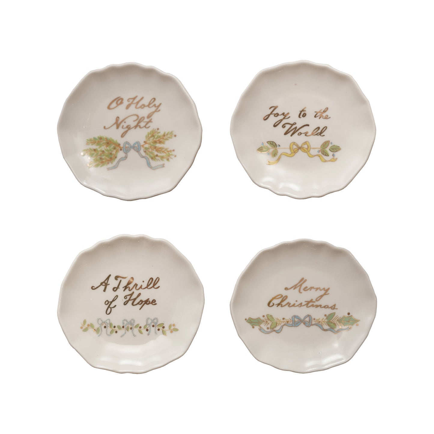 Stoneware Scalloped Plate with Gold Electroplating, 4 Styles ©