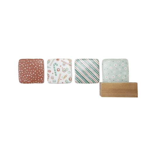 Resin Coasters with Holiday Patterns in Wood Box, Set of 5 ©