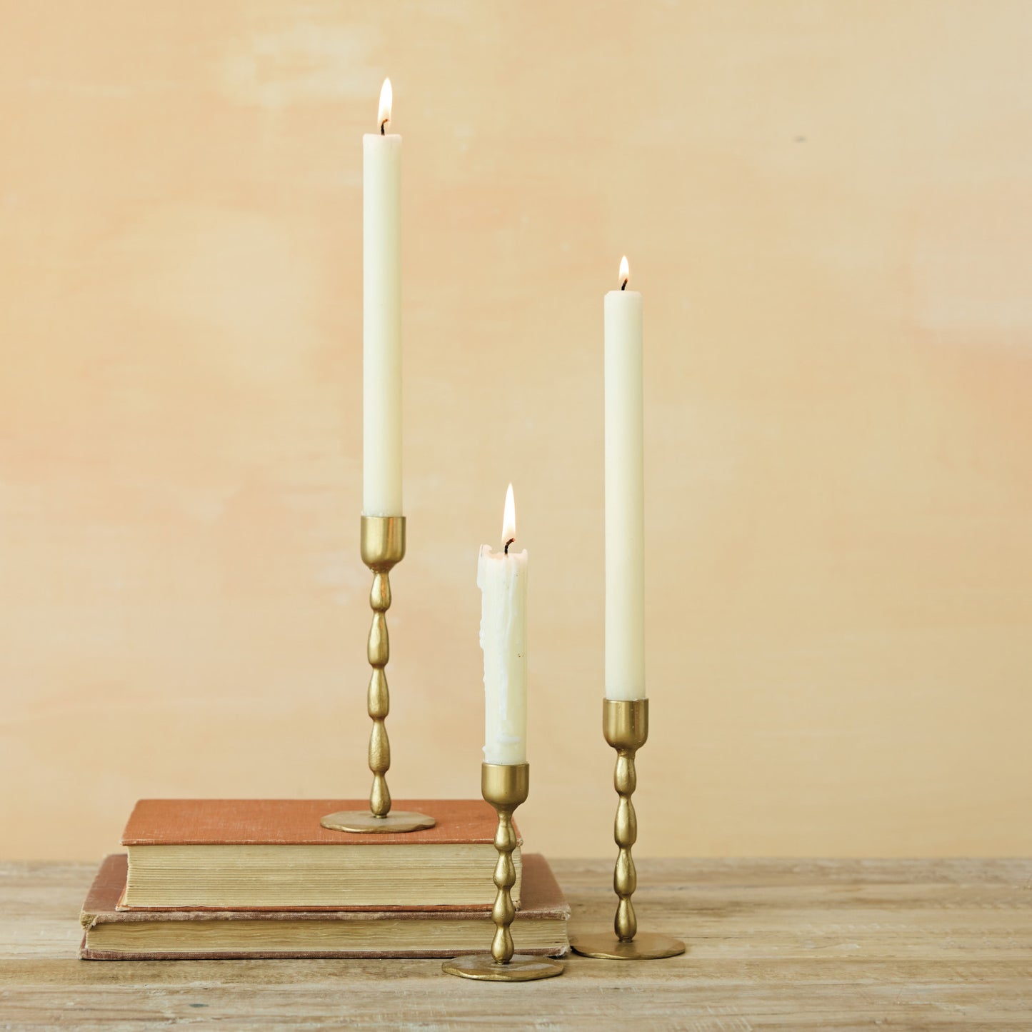 Hand-Forged Iron Taper Holders, Antique Brass Finish