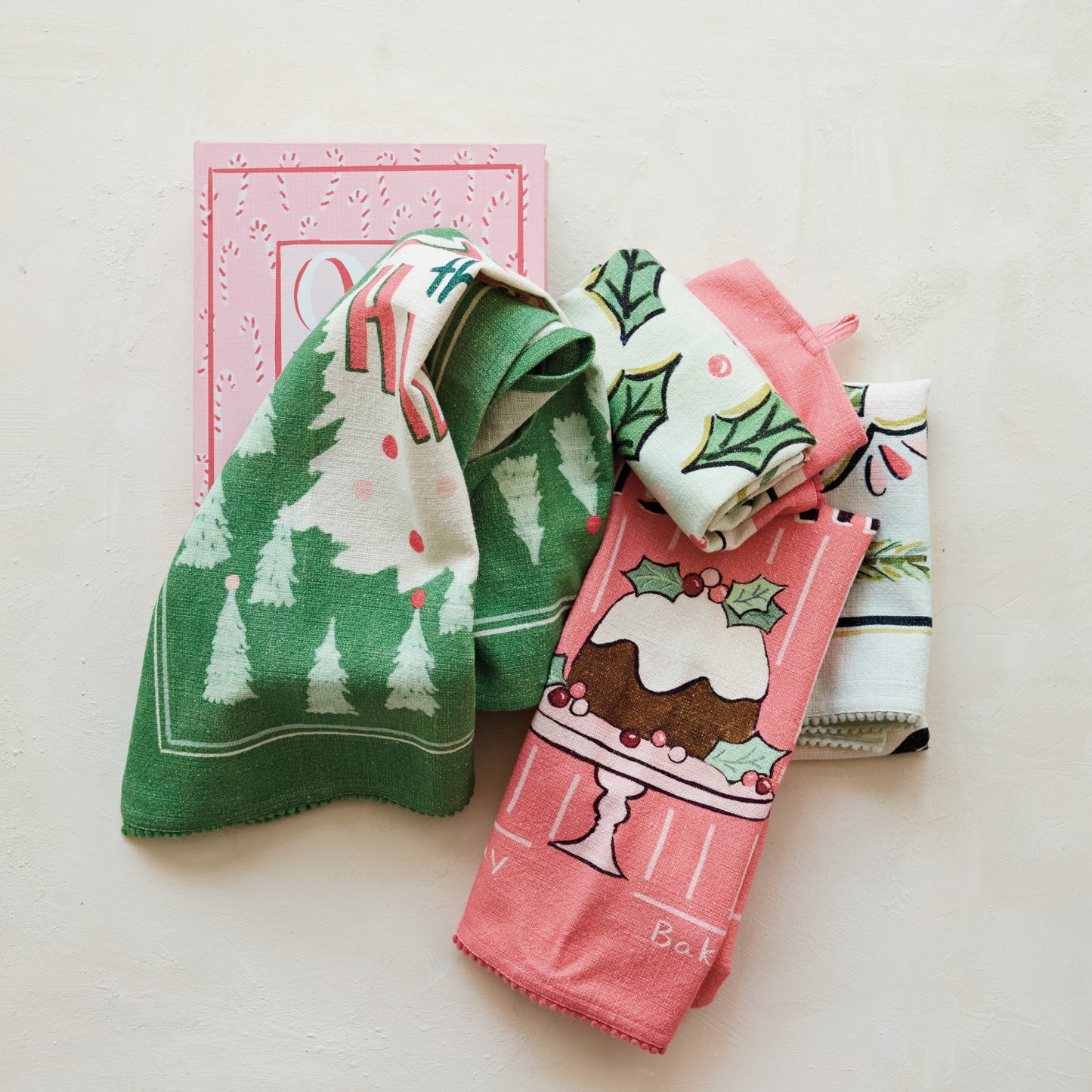 Holiday Tea Towel with Pom Trim