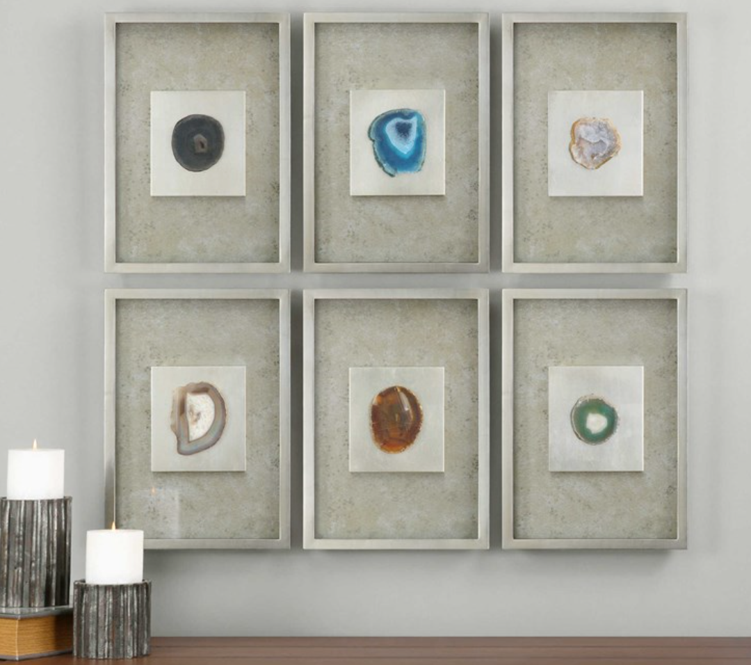 Agate Stone Silver Shadow Box, S/6