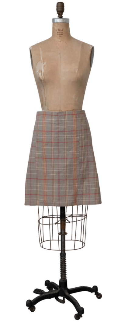 Woven Cotton Plaid Half Apron