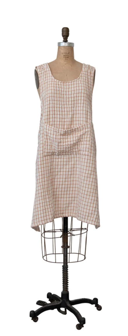 Cotton Printed Apron with Grid Pattern